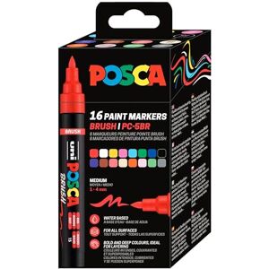 POSCA 184016 Marker Brush Pen Set, 16 Acrylstifte mit Pinselspitze, PC-5BR Pinselstifte für fast jede Oberfläche POSCA 184016 Marker Brush Pen Set, 16 Acrylstifte mit Pinselspitze, PC-5BR Pinselstifte für fast jede Oberfläche
