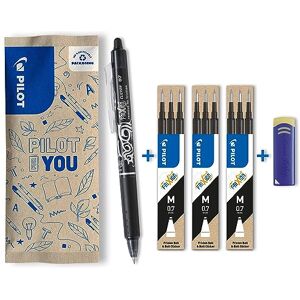 PILOT FriXion Clicker 0.7 – 1 Stift/9 Minen/1 Radierer – Farbe Schwarz – Radierbarer, nachfüllbarer Gel-Tintenroller mit Druckmechanik und thermosensitiver Tinte, mittlere Spitze PILOT FriXion Clicker 0.7 – 1 Stift/9 Minen/1 Radierer – Farbe Schwarz – Radierbarer, nachfüllbarer Gel-Tintenroller mit Druckmechanik und thermosensitiver Tinte, mittlere Spitze