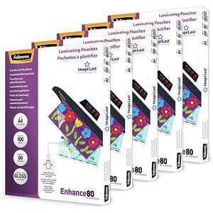 Fellowes Laminierfolien A4, glänzend, Laminierfolie mit 80 mic pro Seite, mit ImageLast Ausrichtungshilfe, für Heißlamination, Sparpack mit 500 hochwertigen Laminierfolien (5 Pack à 100 Stück) Fellowes Laminierfolien A4, glänzend, Laminierfolie mit 80 mic pro Seite, mit ImageLast Ausrichtungshilfe, für Heißlamination, Sparpack mit 500 hochwertigen Laminierfolien (5 Pack à 100 Stück)