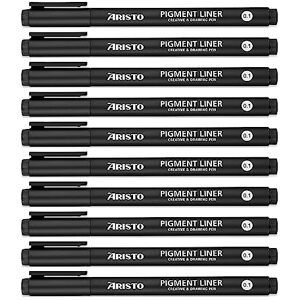 Aristo AR23501 Pigmentliner 0,1 mm (Fineliner mit hochpigmentierter Tinte, licht- und wasserbeständig, metallgefasste Spitze) 10 Stück, schwarz Aristo AR23501 Pigmentliner 0,1 mm (Fineliner mit hochpigmentierter Tinte, licht- und wasserbeständig, metallgefasste Spitze) 10 Stück, schwarz