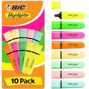 BIC Highlighter, Textmarker, 10er Pack, in verschiedenen Farben, mit Keilspitze, Strichstärke: 1,2 bis 4,6 mm, mit Austrocknungsschutz BIC Highlighter, Textmarker, 10er Pack, in verschiedenen Farben, mit Keilspitze, Strichstärke: 1,2 bis 4,6 mm, mit Austrocknungsschutz