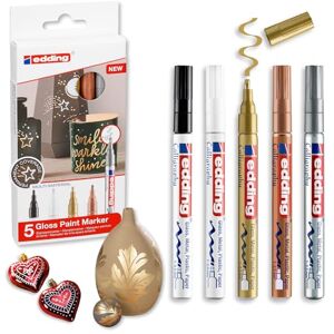 edding 753 Glanzlackmarker Kalligrafie 5 bunte Farben Kalligrafiespitze 1-2,5 mm Lackstift für Glas Stein Kunststoff Papier wasserfest, stark deckend Bullet Journals, Hand-Lettering edding 753 Glanzlackmarker Kalligrafie 5 bunte Farben Kalligrafiespitze 1-2,5 mm Lackstift für Glas Stein Kunststoff Papier wasserfest, stark deckend Bullet Journals, Hand-Lettering