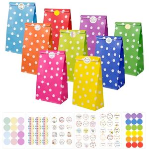 Carehabi Kindergeburtstag Papiertüten, 40 Papiertüten und 82 Aufkleber, 24 x 13 x 8 cm, Candy Tüten zum Verpacken von Geschenken, Giveaways, Kindergeburtstag, Hochzeit, Party, usw Carehabi Kindergeburtstag Papiertüten, 40 Papiertüten und 82 Aufkleber, 24 x 13 x 8 cm, Candy Tüten zum Verpacken von Geschenken, Giveaways, Kindergeburtstag, Hochzeit, Party, usw