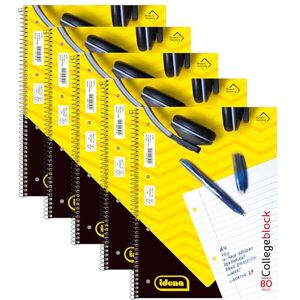 Idena 90366-5 Stück Collegeblock A4 mit 80 Blatt liniert und Doppelrand, Block mit Spiralbindung, 70g/m² Papier 4-fach gelocht und perforiert Idena 90366-5 Stück Collegeblock A4 mit 80 Blatt liniert und Doppelrand, Block mit Spiralbindung, 70g/m² Papier 4-fach gelocht und perforiert