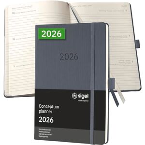 Sigel C2666 Wochenplaner Wochenkalender 2026, ca. A5, dunkelgrau, Hardcover, 192 Seiten, Gummiband, Stiftschlaufe, Archivtasche, aus nachhaltigem Papier, Kalenderbuch Conceptum Sigel C2666 Wochenplaner Wochenkalender 2026, ca. A5, dunkelgrau, Hardcover, 192 Seiten, Gummiband, Stiftschlaufe, Archivtasche, aus nachhaltigem Papier, Kalenderbuch Conceptum