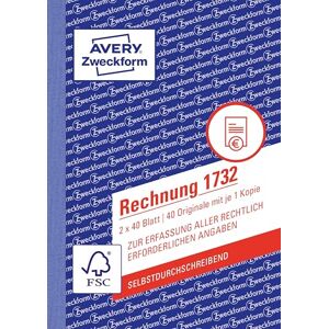 Avery 1732 Rechnung (A6, 2x40 Blatt, selbstdurchschreibend mit farbigem Durchschlag, mit Netto- und Bruttobetrag, MwSt. uvm., zur Erfassung aller rechtlich erforderlichen Angaben) weiß/gelb Avery 1732 Rechnung (A6, 2x40 Blatt, selbstdurchschreibend mit farbigem Durchschlag, mit Netto- und Bruttobetrag, MwSt. uvm., zur Erfassung aller rechtlich erforderlichen Angaben) weiß/gelb