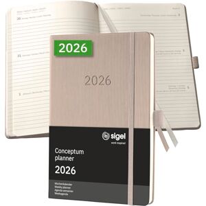 Sigel C2660 Wochenplaner Wochenkalender 2026, ca. A5, taupe, Hardcover, 192 Seiten, Gummiband, Stiftschlaufe, Archivtasche, aus nachhaltigem Papier, Kalenderbuch Conceptum Sigel C2660 Wochenplaner Wochenkalender 2026, ca. A5, taupe, Hardcover, 192 Seiten, Gummiband, Stiftschlaufe, Archivtasche, aus nachhaltigem Papier, Kalenderbuch Conceptum