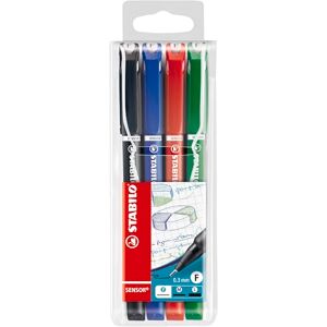 STABILO Fineliner mit gefederter Spitze SENSOR F fein 4er Pack schwarz, blau, rot, grün STABILO Fineliner mit gefederter Spitze SENSOR F fein 4er Pack schwarz, blau, rot, grün