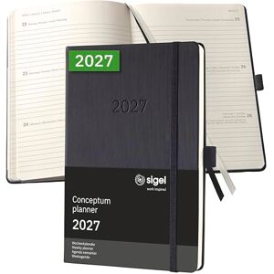 Sigel C2712 Wochenplaner Wochenkalender 2027, ca. A5, schwarz, Hardcover, 192 Seiten, Gummiband, Stiftschlaufe, Archivtasche, aus nachhaltigem Papier, Kalenderbuch Conceptum Sigel C2712 Wochenplaner Wochenkalender 2027, ca. A5, schwarz, Hardcover, 192 Seiten, Gummiband, Stiftschlaufe, Archivtasche, aus nachhaltigem Papier, Kalenderbuch Conceptum