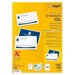 Sigel LP850 Visitenkarten 3C, 100 Stück (10 Blatt), beidseitig bedruckbar, hochweiß, glatter Schnitt rundum, 225 g, 85x55 mm Sigel LP850 Visitenkarten 3C, 100 Stück (10 Blatt), beidseitig bedruckbar, hochweiß, glatter Schnitt rundum, 225 g, 85x55 mm