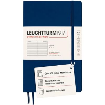 LEUCHTTURM1917 362840 Notizbuch Medium (A5), Softcover, 123 nummerierte Seiten, Marine, Liniert LEUCHTTURM1917 362840 Notizbuch Medium (A5), Softcover, 123 nummerierte Seiten, Marine, Liniert