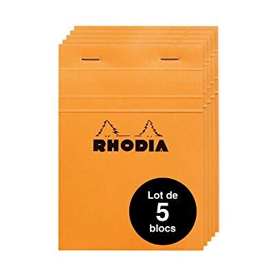 Rhodia 13200AMZC Set mit 5 Notizblöcken N°13 kopfseitig geheftet, DIN A6 (10,5x14,8 cm), 80 Blatt mikroperforiert, kariert, Clairefontaine Papier weiß 80g, Cover Orange, 5 Stück Rhodia 13200AMZC Set mit 5 Notizblöcken N°13 kopfseitig geheftet, DIN A6 (10,5x14,8 cm), 80 Blatt mikroperforiert, kariert, Clairefontaine Papier weiß 80g, Cover Orange, 5 Stück