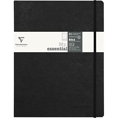 Clairefontaine 794431C Notizbuch My.Essential Age Bag, Format B5 (19x25 cm), mit Fadenbindung, 96 Blatt nummeriert, dot/punktkariert, Papier elfenbein 90g, Schwarz, 1 Stück Clairefontaine 794431C Notizbuch My.Essential Age Bag, Format B5 (19x25 cm), mit Fadenbindung, 96 Blatt nummeriert, dot/punktkariert, Papier elfenbein 90g, Schwarz, 1 Stück