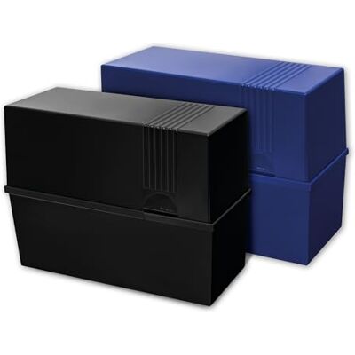 Herlitz Karteikasten DIN A5 aus Kunststoff, für bis zu 300 Karteikarten, stabile Karteikartenbox in Blau oder Schwarz, unbefüllt Herlitz Karteikasten DIN A5 aus Kunststoff, für bis zu 300 Karteikarten, stabile Karteikartenbox in Blau oder Schwarz, unbefüllt