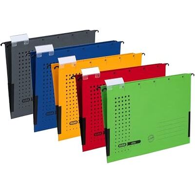 Elba Hängetaschen chic für A4, 5 Farben, 5 Stück, Hängeregister aus Karton, mit Leinenfröschen Elba Hängetaschen chic für A4, 5 Farben, 5 Stück, Hängeregister aus Karton, mit Leinenfröschen