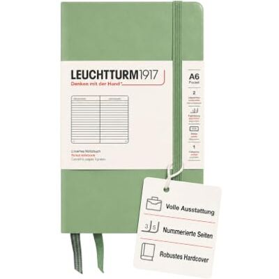 LEUCHTTURM1917 363940 Notizbuch Pocket (A6), Hardcover, 187 nummerierte Seiten, Salbei, Liniert LEUCHTTURM1917 363940 Notizbuch Pocket (A6), Hardcover, 187 nummerierte Seiten, Salbei, Liniert