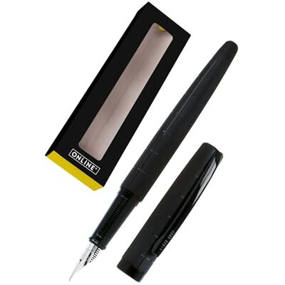Online Füllhalter Eleganza I Metall I Schwarz I Federstärke M (mittel) I Metallclip I inkl. Tintenpatrone blauschreibend I Füller für Standard-Tintenpatronen in Geschenkverpackung Online Füllhalter Eleganza I Metall I Schwarz I Federstärke M (mittel) I Metallclip I inkl. Tintenpatrone blauschreibend I Füller für Standard-Tintenpatronen in Geschenkverpackung