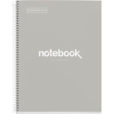 Miquelrius Notizbuch A4 Punkte Notebook, 1 farbiger Streifen, 80 Blatt liniert mit Punkten (Dots), Papier 90 g/m² mikroperforiert mit 4 Bohrungen für 4 Ringe, Einband aus Karton, Farbe Grau Miquelrius Notizbuch A4 Punkte Notebook, 1 farbiger Streifen, 80 Blatt liniert mit Punkten (Dots), Papier 90 g/m² mikroperforiert mit 4 Bohrungen für 4 Ringe, Einband aus Karton, Farbe Grau