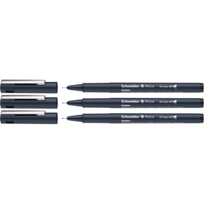 Schneider Pictus Fineliner (Strichstärken 0,3 , 0,5 und 0,7 mm, dokumentenechte Pigmetliner, metallgefasste Spitze, Gehäuse aus 85% recyceltem Kunststoff) schwarz, 3er Etui Schneider Pictus Fineliner (Strichstärken 0,3 , 0,5 und 0,7 mm, dokumentenechte Pigmetliner, metallgefasste Spitze, Gehäuse aus 85% recyceltem Kunststoff) schwarz, 3er Etui