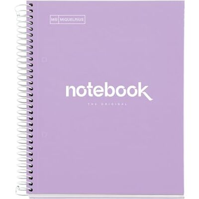 Miquelrius Notizbuch A5 Notebook, 1 farbiger Streifen, 80 Blatt mit horizontalem Lineatur 7 mm, Papier 90 g/m² mikroperforiert mit 2 Bohrungen für 2 Ringe, Einband aus Karton, Farbe Lavendel Miquelrius Notizbuch A5 Notebook, 1 farbiger Streifen, 80 Blatt mit horizontalem Lineatur 7 mm, Papier 90 g/m² mikroperforiert mit 2 Bohrungen für 2 Ringe, Einband aus Karton, Farbe Lavendel