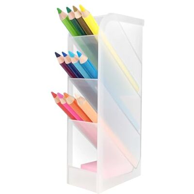D.RECT Schreibtisch-Organizer, Stift-Regal für Büro, Schule, Heimbedarf, durchscheinend, Weiß, 4 Fächer, 4-teilig Pen Holder D.RECT Schreibtisch-Organizer, Stift-Regal für Büro, Schule, Heimbedarf, durchscheinend, Weiß, 4 Fächer, 4-teilig Pen Holder