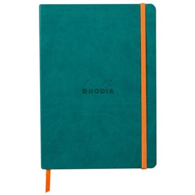 Rhodia 117442C Kladde Notizbuch rama A5 (14,8 x 21cm), Softcover, 80 Blatt elfenbein 90g, Dot, Lesezeichen, Gummizugverschluss, Cover aus Kunstleder, Pfaugrün, 1 Stück Rhodia 117442C Kladde Notizbuch rama A5 (14,8 x 21cm), Softcover, 80 Blatt elfenbein 90g, Dot, Lesezeichen, Gummizugverschluss, Cover aus Kunstleder, Pfaugrün, 1 Stück