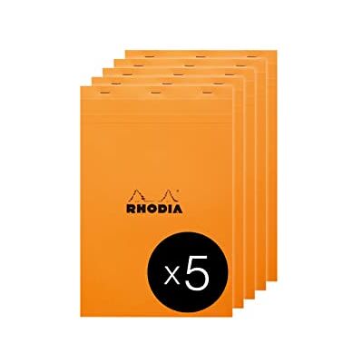 Rhodia 19660C Packung mit 5 Notizblöcken geheftet No.19 A4+ 21x31,8cm 80 Blätter gelb liniert mit Rand 80g, Orange, 1 Pack Rhodia 19660C Packung mit 5 Notizblöcken geheftet No.19 A4+ 21x31,8cm 80 Blätter gelb liniert mit Rand 80g, Orange, 1 Pack