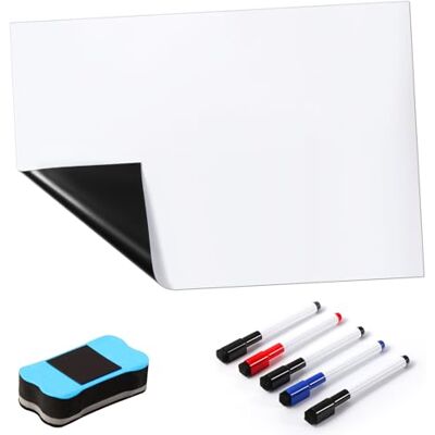 Blendura A3 Magnetische Whiteboard-Folie, Magnettafel für Kühlschrank mit 5 Stiften und Schwamm, DIY Magnetisches für Schule, Büro und Zuhause Blendura A3 Magnetische Whiteboard-Folie, Magnettafel für Kühlschrank mit 5 Stiften und Schwamm, DIY Magnetisches für Schule, Büro und Zuhause