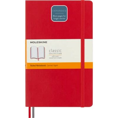 Moleskine Klassisches Notizbuch, Linierte Seiten, Softcover und elastischer Verschluss, Größe 13 x 21 cm, Farbe Scharlachrot, 400 Seiten Moleskine Klassisches Notizbuch, Linierte Seiten, Softcover und elastischer Verschluss, Größe 13 x 21 cm, Farbe Scharlachrot, 400 Seiten