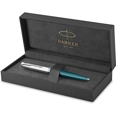 Parker 51 Kugelschreiber Petrolblauer Schaft mit Chromfarbenen Zierteilen Mittlere Schreibspitze mit Schwarzer Nachfüllmine Geschenkbox Parker 51 Kugelschreiber Petrolblauer Schaft mit Chromfarbenen Zierteilen Mittlere Schreibspitze mit Schwarzer Nachfüllmine Geschenkbox