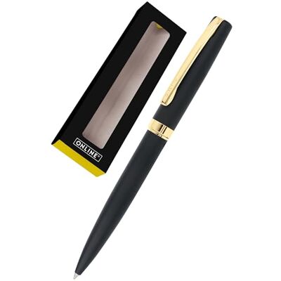 Online Drehkugelschreiber Eleganza I Metall I Farbe Schwarz & Gold I auswechselbare Großraummine I Metallclip I Schreibfarbe Schwarz I Kugelschreiber inkl. Geschenkverpackung, 1 Stück (1er Pack) Online Drehkugelschreiber Eleganza I Metall I Farbe Schwarz & Gold I auswechselbare Großraummine I Metallclip I Schreibfarbe Schwarz I Kugelschreiber inkl. Geschenkverpackung, 1 Stück (1er Pack)