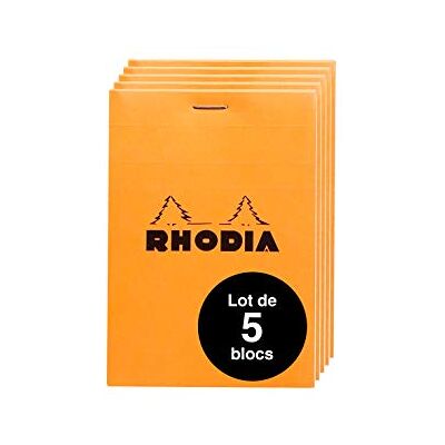 Rhodia 12200AMZC Set mit 5 Notizblöcken N°12, kopfseitig geheftet, 8,5x12 cm, 80 Blatt mikroperforiert, kariert, Clairefontaine Papier weiß 80g, Cover Orange, 5 Stück Rhodia 12200AMZC Set mit 5 Notizblöcken N°12, kopfseitig geheftet, 8,5x12 cm, 80 Blatt mikroperforiert, kariert, Clairefontaine Papier weiß 80g, Cover Orange, 5 Stück