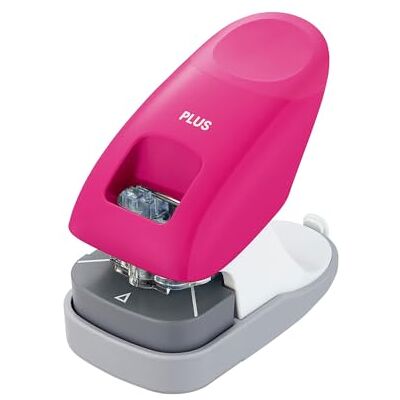 PLUS , Klammerloser Hefter Schreibtischmodell, Heftleistung 10 Blatt, mit Anschlagschiene, Heft- und Lochfunktion, Pink PLUS , Klammerloser Hefter Schreibtischmodell, Heftleistung 10 Blatt, mit Anschlagschiene, Heft- und Lochfunktion, Pink
