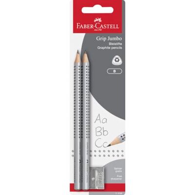 Faber-Castell Bleistifte Set Jumbo Grip 3-teilig inkl. Spitzer Mit 2 Jumbo Bleistiften Härtegrad B und 1 Anspitzer für Schule und Alltag Faber-Castell Bleistifte Set Jumbo Grip 3-teilig inkl. Spitzer Mit 2 Jumbo Bleistiften Härtegrad B und 1 Anspitzer für Schule und Alltag