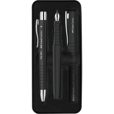 Faber-Castell Schreibset Poly Pen Schwarz, 2-teilig Geschenkset mit Füller B und Kugelschreiber XB für Schule, Büro und Alltag Faber-Castell Schreibset Poly Pen Schwarz, 2-teilig Geschenkset mit Füller B und Kugelschreiber XB für Schule, Büro und Alltag