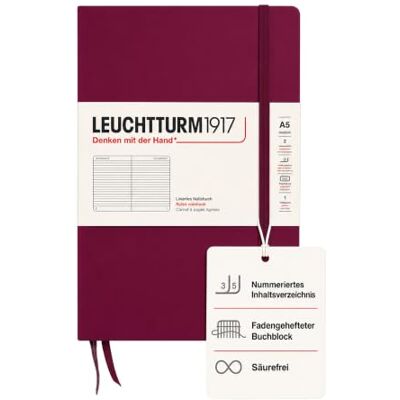 LEUCHTTURM1917 359691 Notizbuch Medium (A5) Hardcover, 251 nummerierte Seiten, liniert, Port Red LEUCHTTURM1917 359691 Notizbuch Medium (A5) Hardcover, 251 nummerierte Seiten, liniert, Port Red