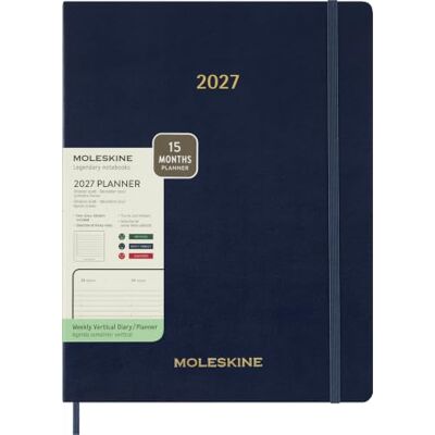Moleskine Vertikaler Wochenkalender 2026-2027, Essential 15-Monats-Planer mit täglichen Zeitfenstern und flexiblem Einband, Format XXL 23,5x28,14 Cm, Saphirblau Moleskine Vertikaler Wochenkalender 2026-2027, Essential 15-Monats-Planer mit täglichen Zeitfenstern und flexiblem Einband, Format XXL 23,5x28,14 Cm, Saphirblau