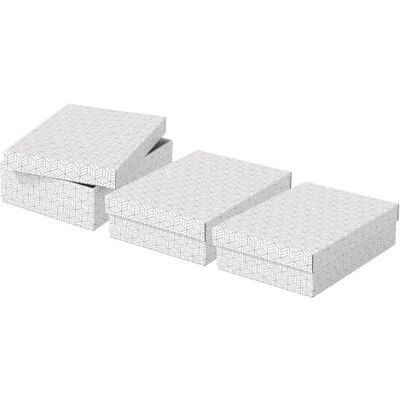 Esselte 3er Set mittelgroße Aufbewahrungs- & Geschenkboxen mit Deckel, Schachteln für Wohnung/Büro, Organisationszwecke & als Geschenkverpackung, 100% recycelter Karton und recycelbar, Weiß, 628284 Esselte 3er Set mittelgroße Aufbewahrungs- & Geschenkboxen mit Deckel, Schachteln für Wohnung/Büro, Organisationszwecke & als Geschenkverpackung, 100% recycelter Karton und recycelbar, Weiß, 628284
