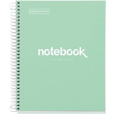 Miquelrius Notizbuch A5 Notebook, 1 farbiger Streifen, 80 Blatt mit horizontalem Lineatur 7 mm, Papier 90 g/m² mikroperforiert mit 2 Bohrungen für 2 Ringe, Einband aus Karton, Farbe Mintgrün Miquelrius Notizbuch A5 Notebook, 1 farbiger Streifen, 80 Blatt mit horizontalem Lineatur 7 mm, Papier 90 g/m² mikroperforiert mit 2 Bohrungen für 2 Ringe, Einband aus Karton, Farbe Mintgrün