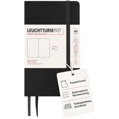 LEUCHTTURM1917 305477 Notizbuch Pocket (A6), Softcover, 123 nummerierte Seiten, Blanko, Schwarz LEUCHTTURM1917 305477 Notizbuch Pocket (A6), Softcover, 123 nummerierte Seiten, Blanko, Schwarz