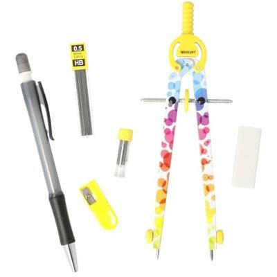 Westcott Zirkel Set Colour Bubbles 6-teilig mit Schnellverstellzirkel, Nachfüllminen, Anspitzer, HB Druckbleistift inkl. 12 Minen, Radierer Zirkel mit Feststellrad E-711420 00 Westcott Zirkel Set Colour Bubbles 6-teilig mit Schnellverstellzirkel, Nachfüllminen, Anspitzer, HB Druckbleistift inkl. 12 Minen, Radierer Zirkel mit Feststellrad E-711420 00