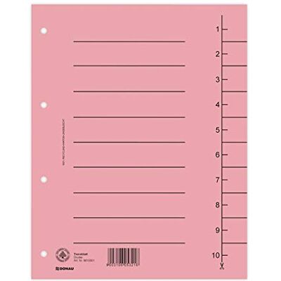 DONAU 8610001-16 100er Pack Trennblätter, Farbe: Rosa/ Karton-Register überbreit Aus Recycling-Karton 250 g/qm mit Linienaufdruck für DIN A4 4-Fach Lochung Trennlaschen Trennblätter Ordner Register DONAU 8610001-16 100er Pack Trennblätter, Farbe: Rosa/ Karton-Register überbreit Aus Recycling-Karton 250 g/qm mit Linienaufdruck für DIN A4 4-Fach Lochung Trennlaschen Trennblätter Ordner Register