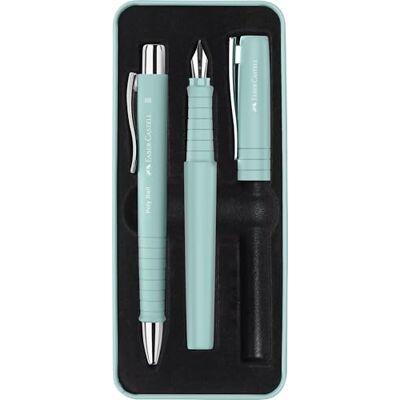Faber-Castell Schreibset Poly Pen Caribic Blue, 2-teilig Geschenkset mit Füller B und Kugelschreiber XB für Schule, Büro und Alltag Faber-Castell Schreibset Poly Pen Caribic Blue, 2-teilig Geschenkset mit Füller B und Kugelschreiber XB für Schule, Büro und Alltag