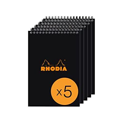 Rhodia 165019C Packung mit 5 Notizblöcken Notepad, mit Doppelspirale, 80 Blätter liniert 80g, Schwarz, 1 Pack Rhodia 165019C Packung mit 5 Notizblöcken Notepad, mit Doppelspirale, 80 Blätter liniert 80g, Schwarz, 1 Pack