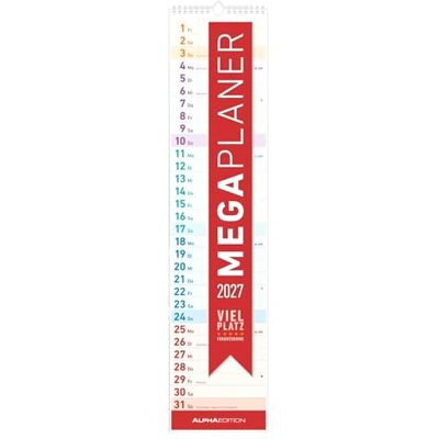 Alpha Megaplaner 2027: Streifenkalender 14,5x64 cm mit Ferienterminen (DE/AT/CH), Feiertagen & Mondphasen, ideal für Haushalt, Büro & Organisation Alpha Megaplaner 2027: Streifenkalender 14,5x64 cm mit Ferienterminen (DE/AT/CH), Feiertagen & Mondphasen, ideal für Haushalt, Büro & Organisation
