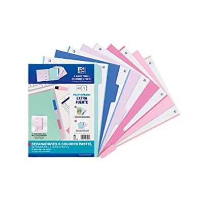Oxford Strongline DIN A4 Register aus Kunststoff, 5-teilig, Pastell-Farben, blickdicht, für A4 Ordner mit 2 oder 4 Ringen Oxford Strongline DIN A4 Register aus Kunststoff, 5-teilig, Pastell-Farben, blickdicht, für A4 Ordner mit 2 oder 4 Ringen