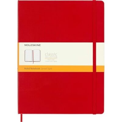 Moleskine Klassisches Notizbuch, Liniertes Notizbuch, Hardcover und Elastischer Verschluss, Größe XL 19 x 25 cm, Farbe Scharlachrot, 192 Seiten Moleskine Klassisches Notizbuch, Liniertes Notizbuch, Hardcover und Elastischer Verschluss, Größe XL 19 x 25 cm, Farbe Scharlachrot, 192 Seiten
