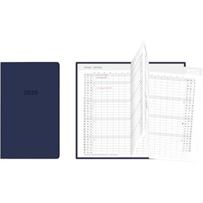 Idena 12051 Taschenkalender 2026, Leporello-Kalender im Format 8,7 x 15,3 cm, 1 Monat auf 2 Seiten, Terminkalender mit flexiblem Einband in Blau und Adressheft Idena 12051 Taschenkalender 2026, Leporello-Kalender im Format 8,7 x 15,3 cm, 1 Monat auf 2 Seiten, Terminkalender mit flexiblem Einband in Blau und Adressheft