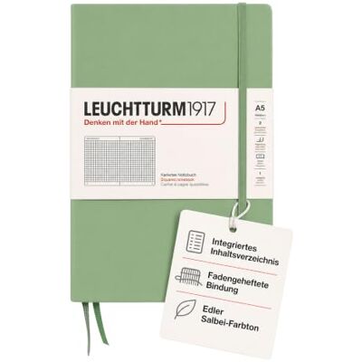 LEUCHTTURM1917 361583 Notizbuch Muted Colours (A5), Hardcover, 251 nummerierte Seiten, Salbei, kariert LEUCHTTURM1917 361583 Notizbuch Muted Colours (A5), Hardcover, 251 nummerierte Seiten, Salbei, kariert
