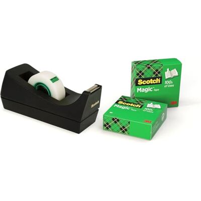 Scotch Tischabroller C38, Schwarz + Magic Tape, 3 Rollen, 19 mm x 33 m Nachfüllbarer Abroller mit Mattem Universalklebeband; zum Reparieren, Beschriften und Verschließen Scotch Tischabroller C38, Schwarz + Magic Tape, 3 Rollen, 19 mm x 33 m Nachfüllbarer Abroller mit Mattem Universalklebeband; zum Reparieren, Beschriften und Verschließen
